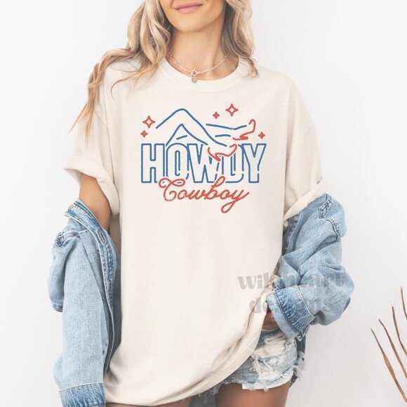Bella Canvas Tops - Howdy Cowboy Shirt, Western Graphic T-shirt - Cream
